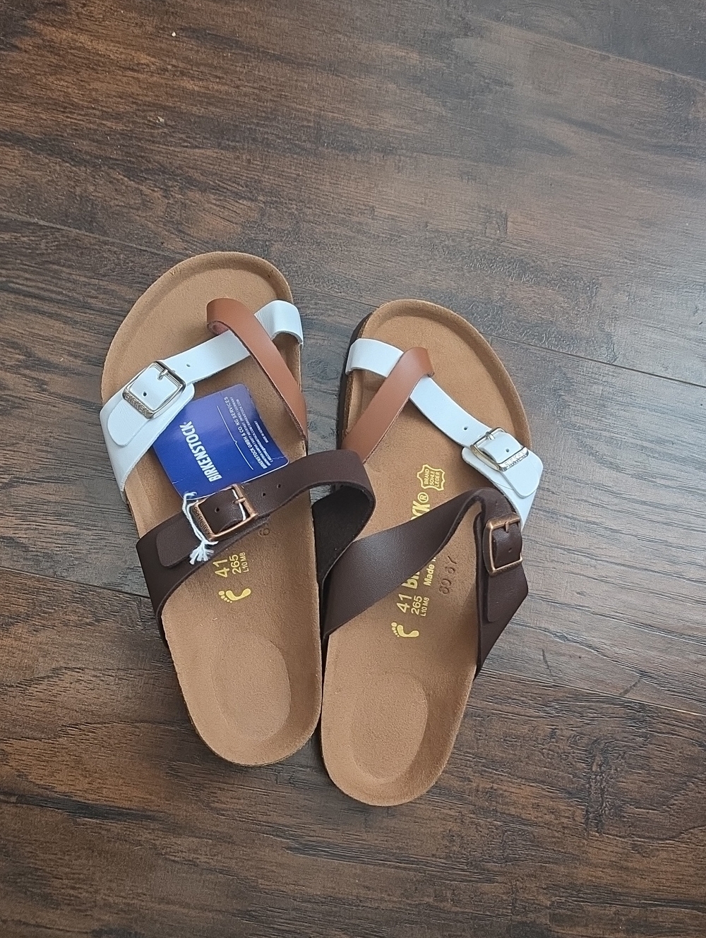 Adults Two-Tone Brown and White Buckle Sandals